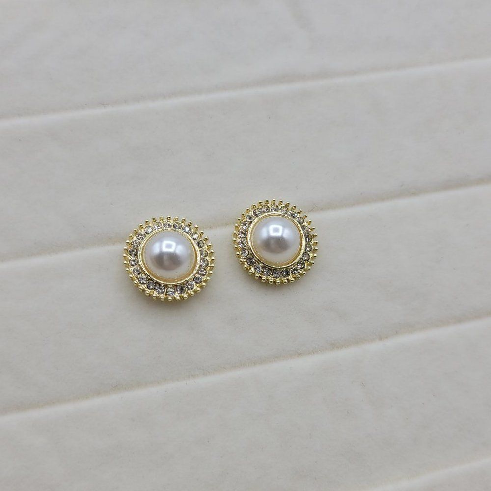 5/$25 Rhinestone Crystal Decorated Faux Pearl Large Stud Post Earrings - Picture 8 of 9